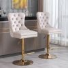 A&A Furniture,Thick Golden Swivel Velvet Barstools Adjusatble Seat Height from 27-35 Inch