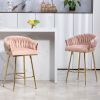 26'' Counter height bar stools Set of 2 kitchen island counter bar stool with hand- wave back,golden chromed base and footrest(PINK)