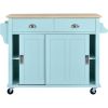Kitchen Cart with Rubber wood Drop-Leaf Countertop, Concealed sliding barn door adjustable height