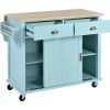 Kitchen Cart with Rubber wood Drop-Leaf Countertop, Concealed sliding barn door adjustable height