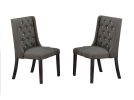 Modern Fabric / Polyfiber Ash Black Tufted Set of 2 Chairs Dining Seat Chair Rubber wood MDF Kitchen Dining Room Wingback Design