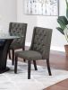 Modern Fabric / Polyfiber Ash Black Tufted Set of 2 Chairs Dining Seat Chair Rubber wood MDF Kitchen Dining Room Wingback Design