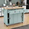 Kitchen Cart with Rubber wood Drop-Leaf Countertop, Concealed sliding barn door adjustable height