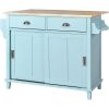 Kitchen Cart with Rubber wood Drop-Leaf Countertop, Concealed sliding barn door adjustable height