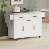 K&K Kitchen Island with Trash Can Storage Cabinet, Kitchen Cart with Drop Leaf, Spice Rack, Towel Rack and Drawer
