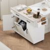 K&K Kitchen Island with Trash Can Storage Cabinet, Kitchen Cart with Drop Leaf, Spice Rack, Towel Rack and Drawer