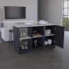 Kitchen Island with Large Countertop, Open Storage Shelves and Double Door Cabinet, Black / Onyx