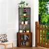 Corner Shelf with Doors, 65" Corner Cabinet with Shelves & Wine Glass Rack, 6 Tier Bookshelf Display Corner Shelves