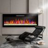 60 inch recessed ultra thin tempered glass front wall mounted electric fireplace with remote and multi color flame & emberbed, LED light heater