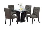 Modern Fabric / Polyfiber Ash Black Tufted Set of 2 Chairs Dining Seat Chair Rubber wood MDF Kitchen Dining Room Wingback Design