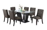 Modern Fabric / Polyfiber Ash Black Tufted Set of 2 Chairs Dining Seat Chair Rubber wood MDF Kitchen Dining Room Wingback Design