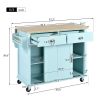 Kitchen Cart with Rubber wood Drop-Leaf Countertop, Concealed sliding barn door adjustable height