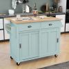Kitchen Cart with Rubber wood Drop-Leaf Countertop, Concealed sliding barn door adjustable height