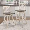 Counter Height Chairs Set of 2, White Gray 360-degree Swivel Chair Solid Rubberwood Kitchen Dining Furniture, X-Back