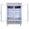 54"W Commercial Refrigerator 2 Section 2 Glass Door Stainless Steel Display Refrigerator 42.2 Cu.ft. Reach-in Merchandising Refrigerator Upright Fan C