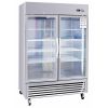 54"W Commercial Refrigerator 2 Section 2 Glass Door Stainless Steel Display Refrigerator 42.2 Cu.ft. Reach-in Merchandising Refrigerator Upright Fan C