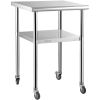VEVOR Stainless Steel Prep Table, 24 x 24 x 36 Inch, 600lbs Load Capacity Heavy Duty Metal Worktable with Adjustable Undershelf & Universal Wheels