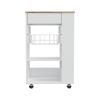 White and Light Oak 5-Shelf 1-Drawer Kitchen Cart