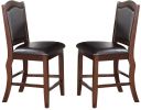 Dark Brown Wood Finish Set of 2 Counter Height Chairs Faux Leather Upholstery Seat Back Kitchen Dining Room Chair