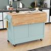 Kitchen Cart with Rubber wood Drop-Leaf Countertop, Concealed sliding barn door adjustable height