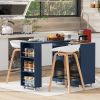 K&K Rolling Kitchen Island With Extended Table, Kitchen Island on Wheels with LED Lights,Power Outlets and 2 Fluted Glass Doors