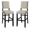 Rustic Charm Ivory Linen Like Fabric 2pcs Counter Height Bar Chairs Kitchen Furniture Nailhead Trim Antique Black Bold Distressed Details Wood