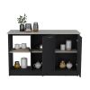 Juniper Kitchen Island with Large Top Surface, Double Door Cabinet, and Open Shelves Black / Ibiza Marble