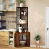 Corner Shelf with Doors, 65" Corner Cabinet with Shelves & Wine Glass Rack, 6 Tier Bookshelf Display Corner Shelves