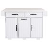 K&K Kitchen Island with Trash Can Storage Cabinet, Kitchen Cart with Drop Leaf, Spice Rack, Towel Rack and Drawer
