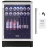 VEVOR 24" Beverage Refrigerator, 154 Cans Under Counter Built-in or Freestanding Beer Cooler Fridge, Blue LED Light, Child Lock, Adjustable Shelves