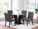 Modern Fabric / Polyfiber Ash Black Tufted Set of 2 Chairs Dining Seat Chair Rubber wood MDF Kitchen Dining Room Wingback Design