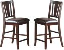 Simple Contemporary Set of 2 Counter Height Chairs Brown Finish Dining Seating Cushion Chair Unique Design Kitchen Dining Room Faux Leather Seat