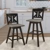 Counter Height Chairs Set of 2, Black Gray 360-degree Swivel Chair Solid Rubberwood Kitchen Dining Furniture, Divided X-Back