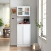 71'' Pantry Cabinet, Tall Storage Cabinet with Microwave Stand, Freestanding Kitchen Hutch with Doors and Adjustable Shelves