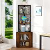 Corner Shelf with Doors, 65" Corner Cabinet with Shelves & Wine Glass Rack, 6 Tier Bookshelf Display Corner Shelves