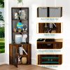 Corner Shelf with Doors, 65" Corner Cabinet with Shelves & Wine Glass Rack, 6 Tier Bookshelf Display Corner Shelves