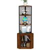 Corner Shelf with Doors, 65" Corner Cabinet with Shelves & Wine Glass Rack, 6 Tier Bookshelf Display Corner Shelves