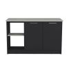 Juniper Kitchen Island with Large Top Surface, Double Door Cabinet, and Open Shelves Black / Ibiza Marble