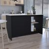 Juniper Kitchen Island with Large Top Surface, Double Door Cabinet, and Open Shelves Black / Ibiza Marble
