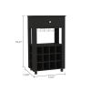 39" H black bar- coffee cart, Kitchen or living room cabinet storage, with 12 bottle racks, a central shelf with 1 Cup holders