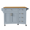 52" Kitchen Island with Drop Leaf, Embossed Texture Kitchen Island on Wheels with Spice Rack, Towel Rack, 2 Doors and 5 Drawers