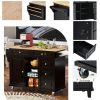 Kitchen cart with Rubber wood desktop rolling mobile kitchen island with storage and 5 draws 53 Inch length