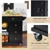 Kitchen cart with Rubber wood desktop rolling mobile kitchen island with storage and 5 draws 53 Inch length