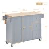 Rolling Mobile Kitchen Island with Solid Wood Top and Locking Wheels,52.7 Inch Width,Storage Cabinet and Drop Leaf Breakfast Bar,Spice Rack