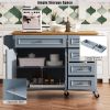 52" Kitchen Island with Drop Leaf, Embossed Texture Kitchen Island on Wheels with Spice Rack, Towel Rack, 2 Doors and 5 Drawers