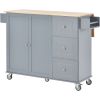 Rolling Mobile Kitchen Island with Solid Wood Top and Locking Wheels,52.7 Inch Width,Storage Cabinet and Drop Leaf Breakfast Bar,Spice Rack