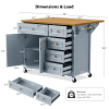 52" Kitchen Island with Drop Leaf, Embossed Texture Kitchen Island on Wheels with Spice Rack, Towel Rack, 2 Doors and 5 Drawers