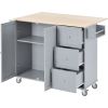 Rolling Mobile Kitchen Island with Solid Wood Top and Locking Wheels,52.7 Inch Width,Storage Cabinet and Drop Leaf Breakfast Bar,Spice Rack
