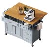 52" Kitchen Island with Drop Leaf, Embossed Texture Kitchen Island on Wheels with Spice Rack, Towel Rack, 2 Doors and 5 Drawers