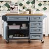 52" Kitchen Island with Drop Leaf, Embossed Texture Kitchen Island on Wheels with Spice Rack, Towel Rack, 2 Doors and 5 Drawers